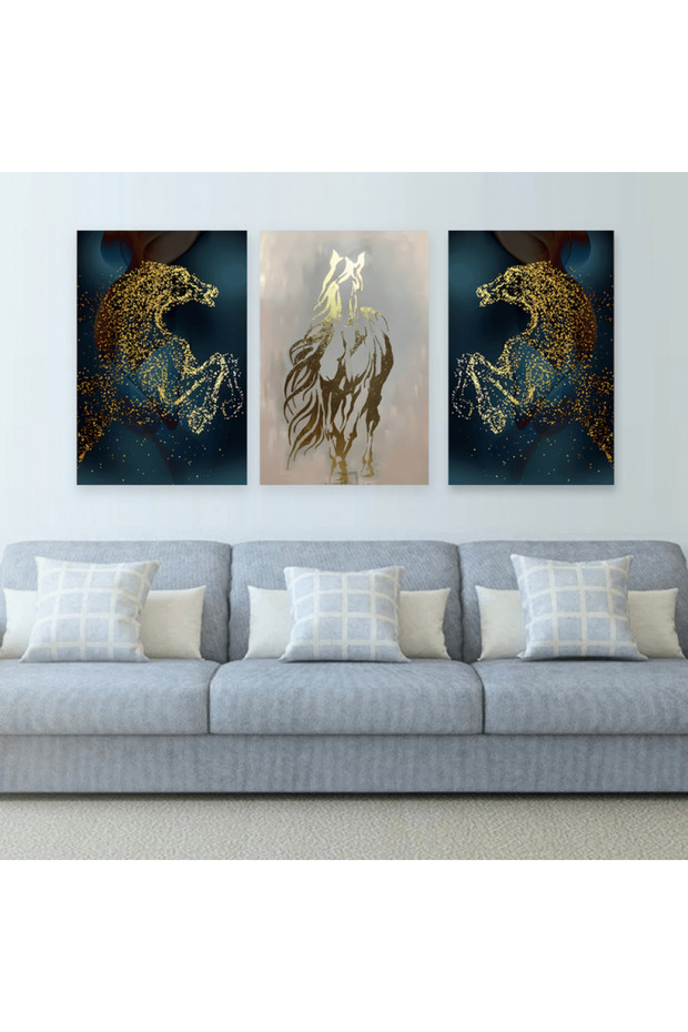 ثلاث لوحات خشبية ام دي اف بتصميم حصان مقاس 120x60 سم