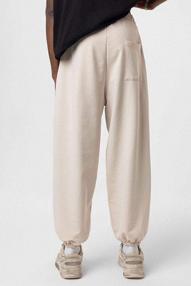 Basic Elastic Cuffed Oversized Sweatpants Beige - 4