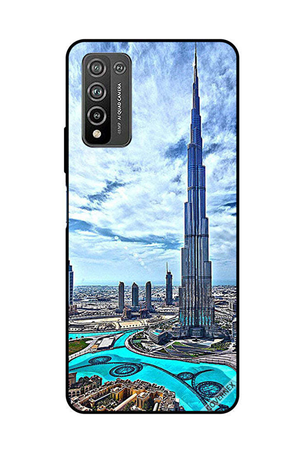 غطاء حماية لهاتف Honor 10X Lite - برج خليفة - غيوم مؤثرة