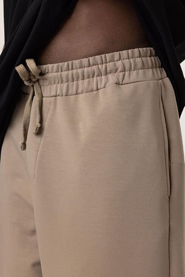 Basıc Paça Lastikli Oversize Eşofman Alt Vizon - 6