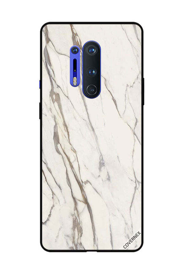 Protective Case Cover For OnePlus 8 Pro White Cracked Marble Pattern