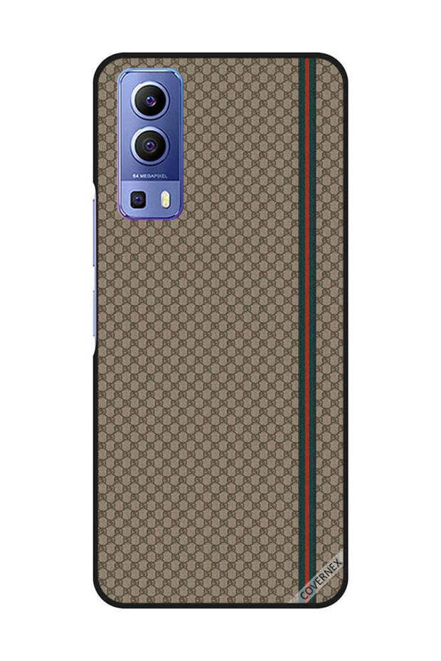 غطاء حماية لهاتف Vivo Y72 5G بخطوط حمراء وخضراء على نمط بني