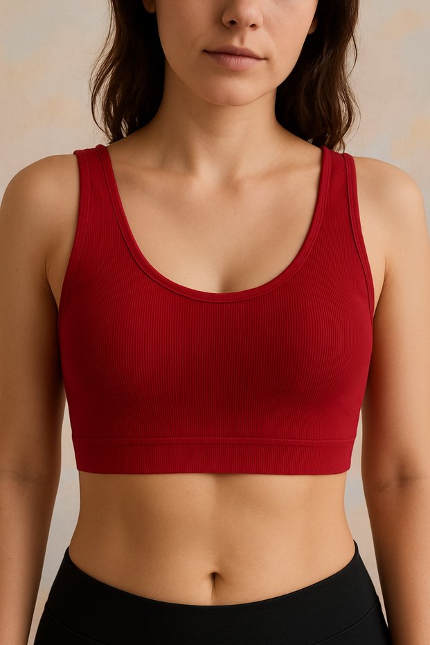 Women's Burgundy Sports Bustier – Padded, Ribbed, Daily Comfort, Suitable for Sports and Daily Use