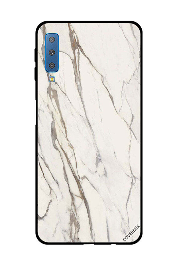 Protective Case Cover For Samsung Galaxy A7 2018 White Cracked Marble Pattern