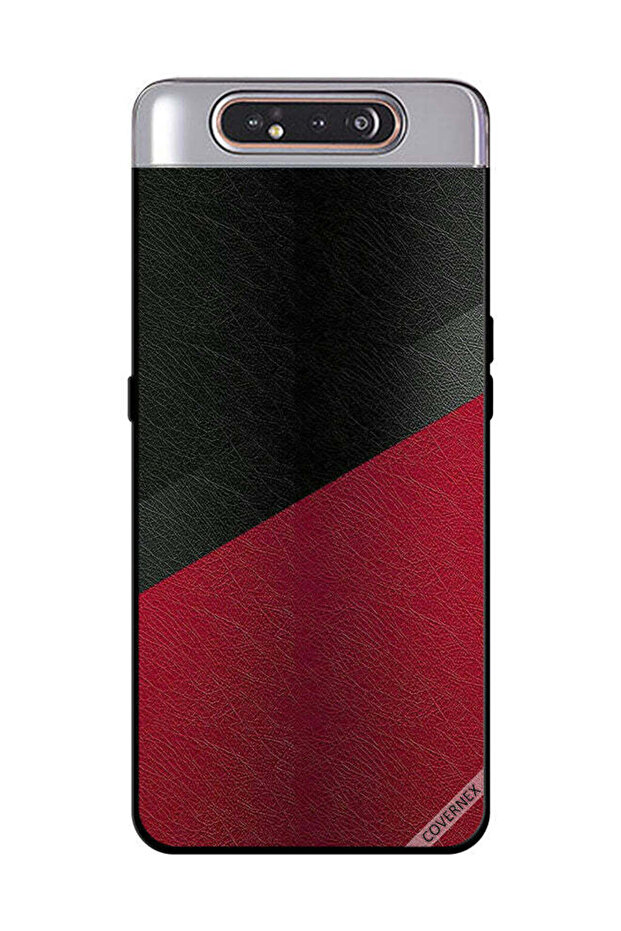 Protective Case Cover For Samsung Galaxy A80 Black & Red Leather Pattern