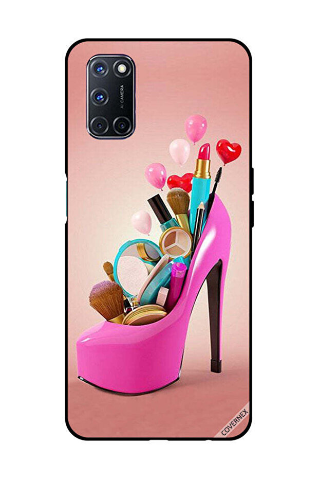غطاء حماية لهاتف OPPO A52/A72/A92 حذاء وردي مع أدوات مكياج