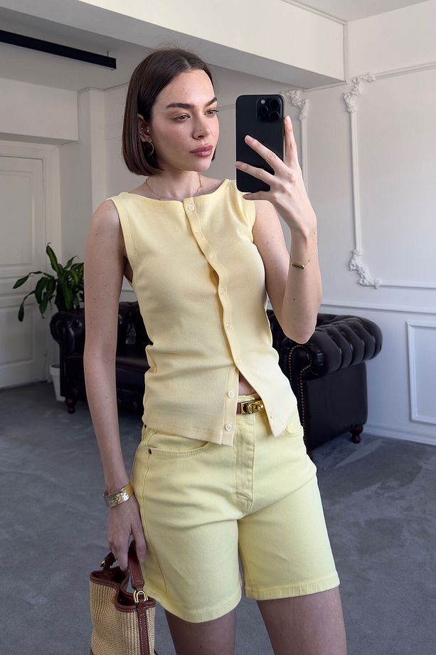 Regular Premium Denim Şort- SARI - 4