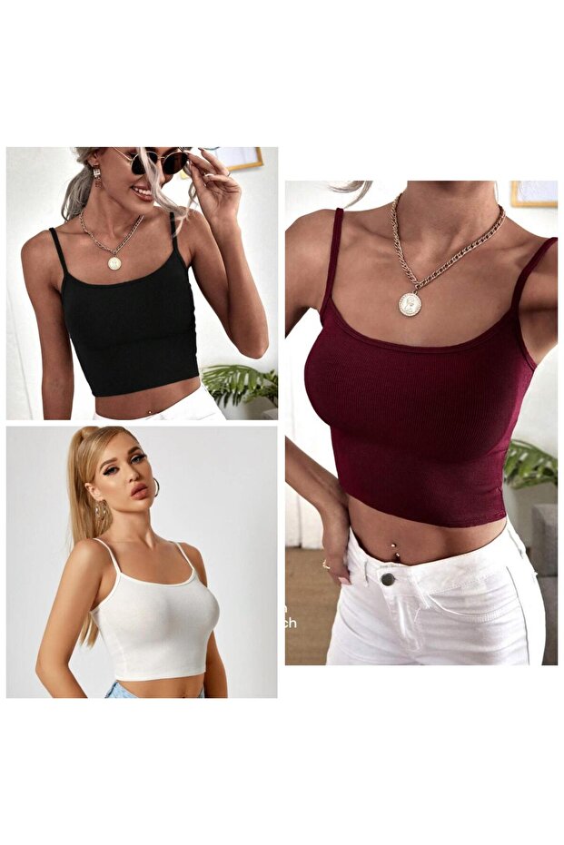 Women's 3 Pack Thin Strap Ribbed Crop Basic Athlete Blouse