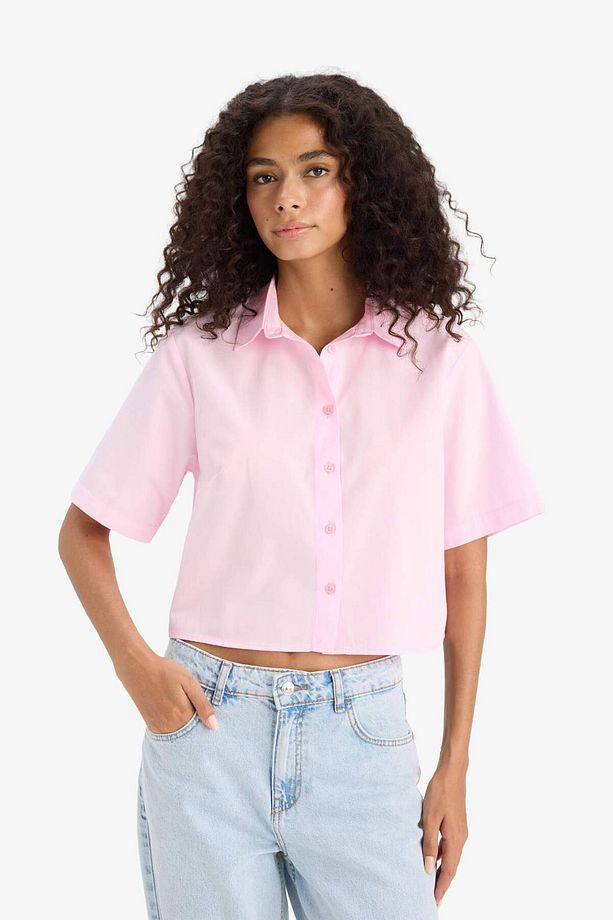 Regular Fit Gömlek Yaka Poplin Kısa Kollu Gömlek F8580ax25sm - 3