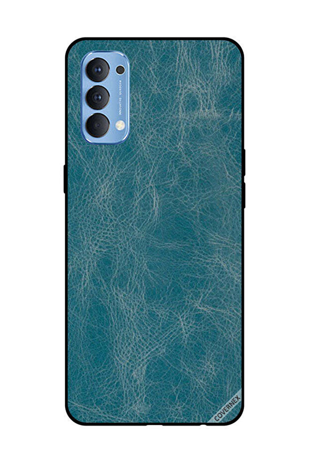 غطاء حماية لهاتف OPPO Reno 4 4G بنمط جلدي أزرق