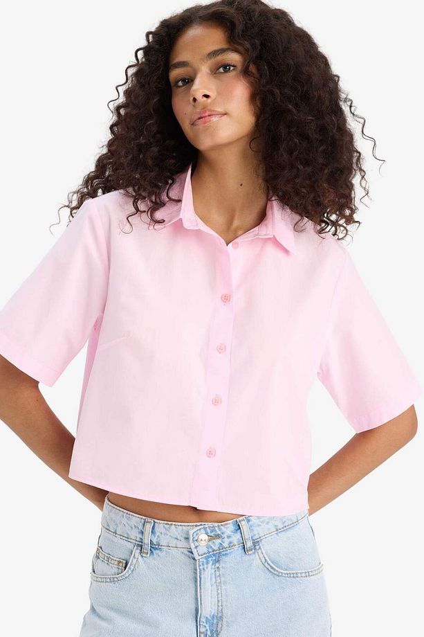 Regular Fit Gömlek Yaka Poplin Kısa Kollu Gömlek F8580ax25sm - 1
