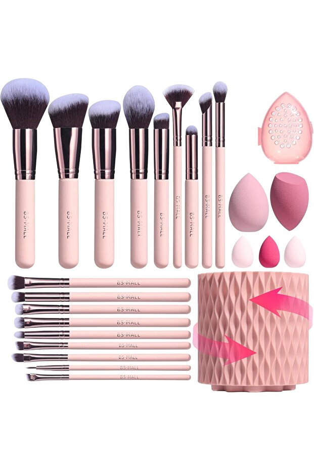 BS-MALL 18Pcs Makeup Brushes 5 Sponges Premium Synthetic Foundation Powder Concealers Eye Shadows