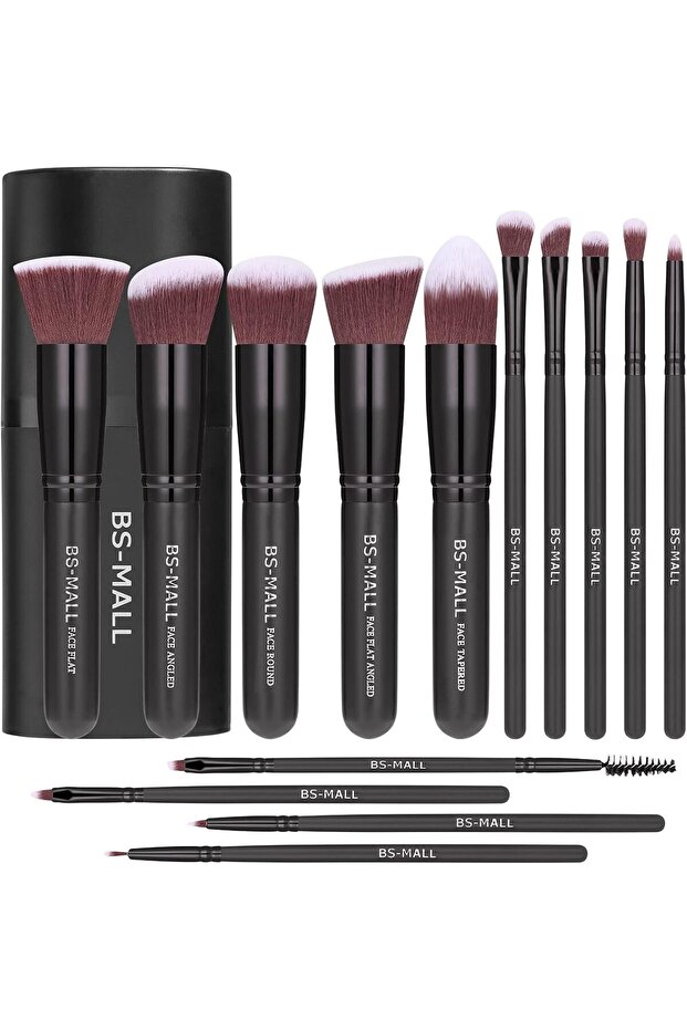 BS-MALL Premium 14 Pcs Synthetic Foundation Powder Concealers Eye Shadows Makeup Brush Set Black