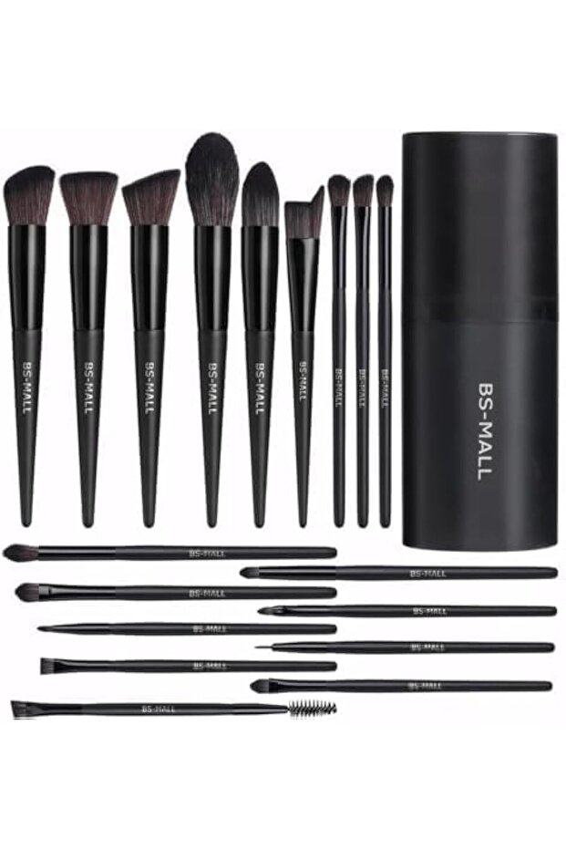 BS-MALL Makeup Brush Set 18Pcs Premium Synthetic Foundation Powder Concealers Eye Shadows Black