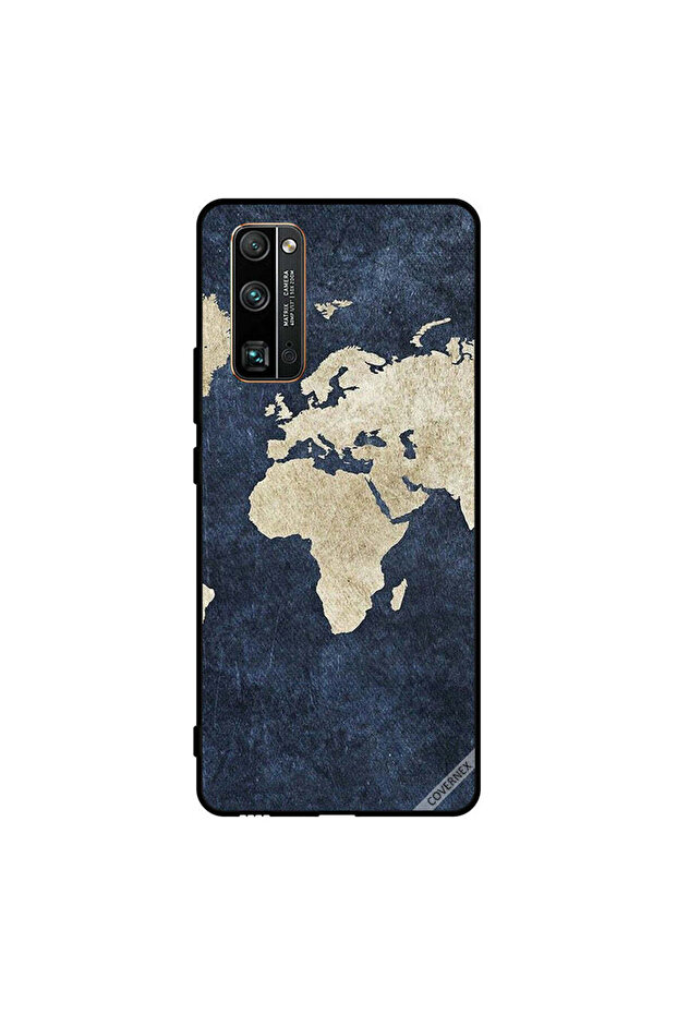 غطاء حماية لهاتف Honor 30 Pro بنمط خريطة على الجينز