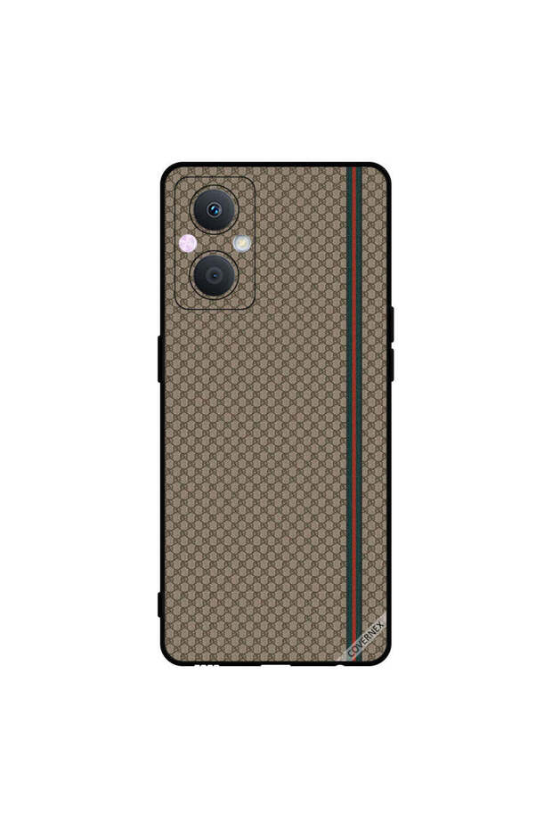 غطاء حماية لهاتف Oppo A96 بخطوط حمراء وخضراء على نمط بني