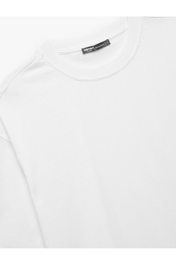 Kısa Kollu Bisiklet Yaka Pamuklu Basic Oversize Tişört - 5
