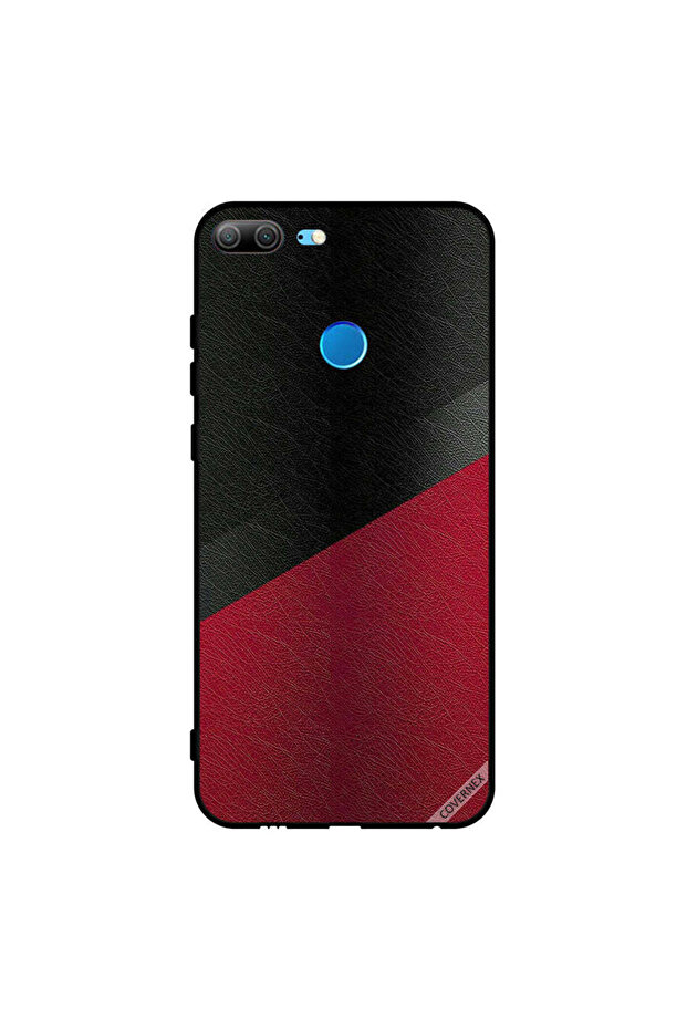 Protective Case Cover For Honor 9 Lite Black & Red Leather Pattern