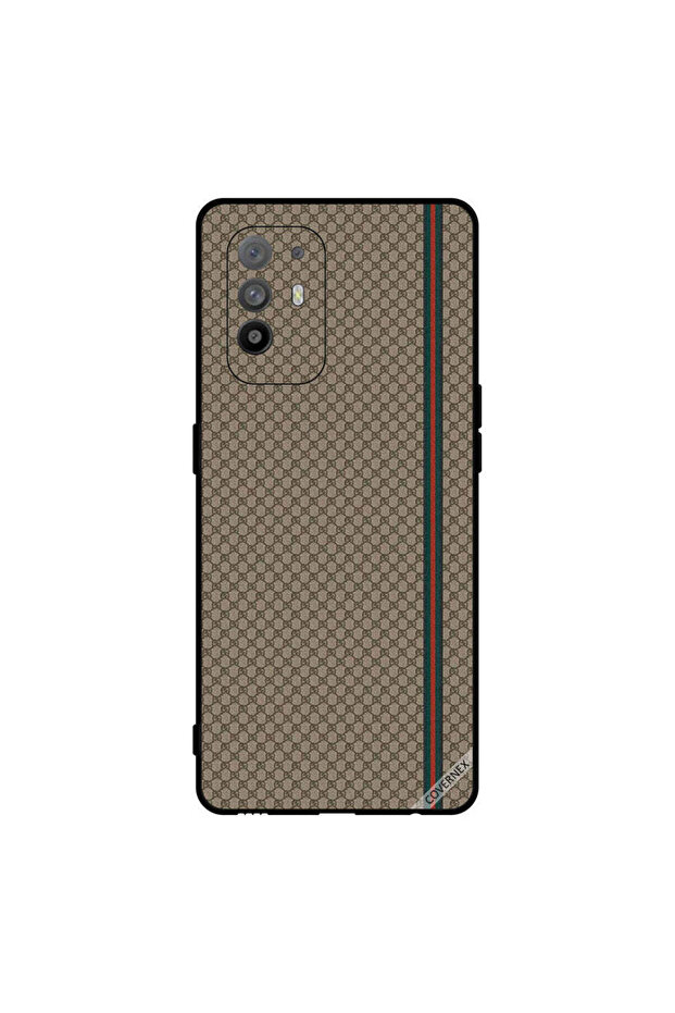 غطاء حماية لهاتف Oppo A95 بخطوط حمراء وخضراء على نمط بني