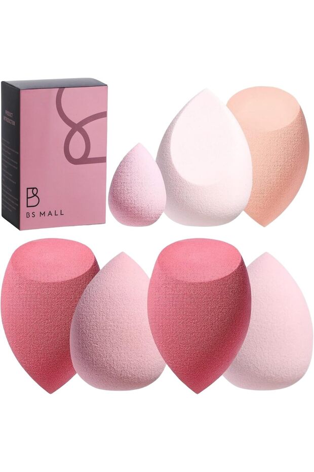 BS-MALL Makeup Sponge Set Blender 7 Pc with Jar - A-Pink