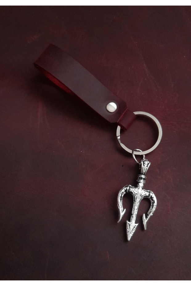 Trident 3-Piece Spear Symbol Keychain Hand Made Real Leather Keychain