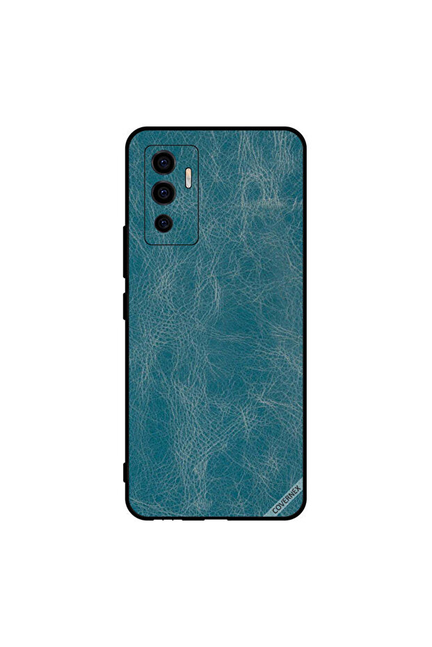 غطاء حماية لهاتف Vivo V23e 5G بنمط جلدي أزرق