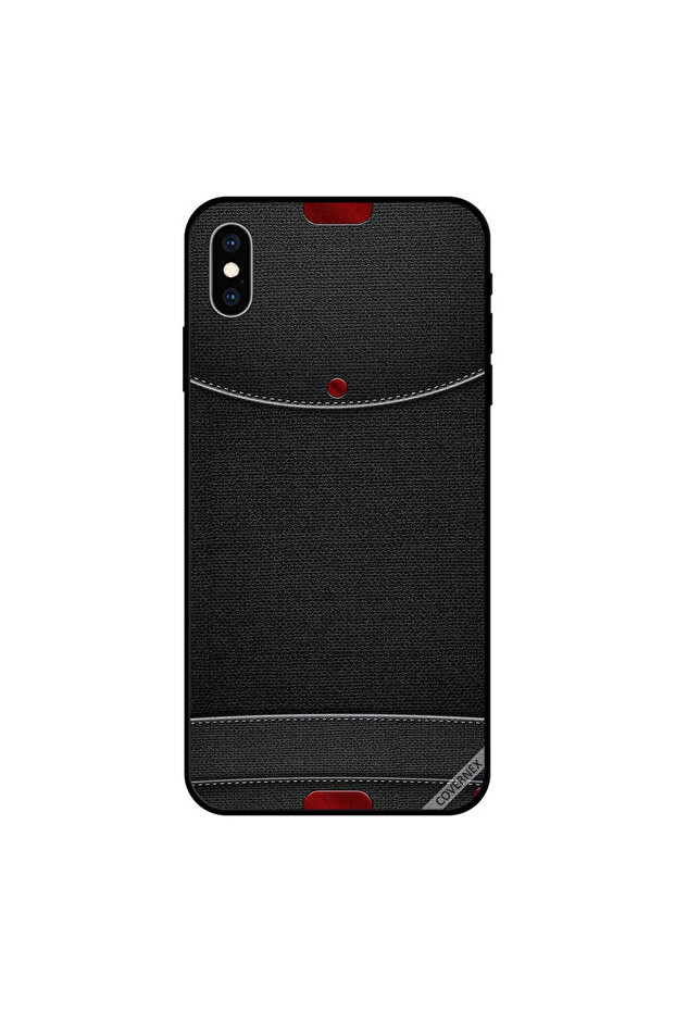 غطاء حماية لجهاز iPhone X بأزرار حمراء على نمط جلد أسود