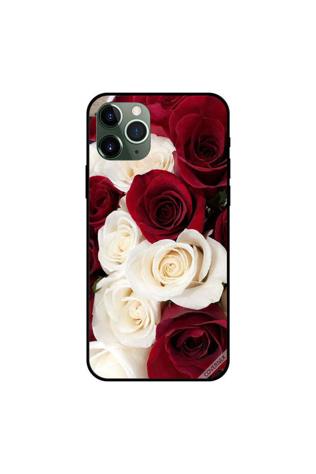 غطاء حماية لجهاز iPhone 11 Pro Max بنقشة ورود صغيرة باللونين الأبيض والأحمر