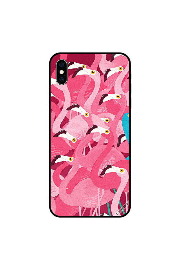 غطاء حماية iPhone X بتصميم طائر الفلامنغو الوردي