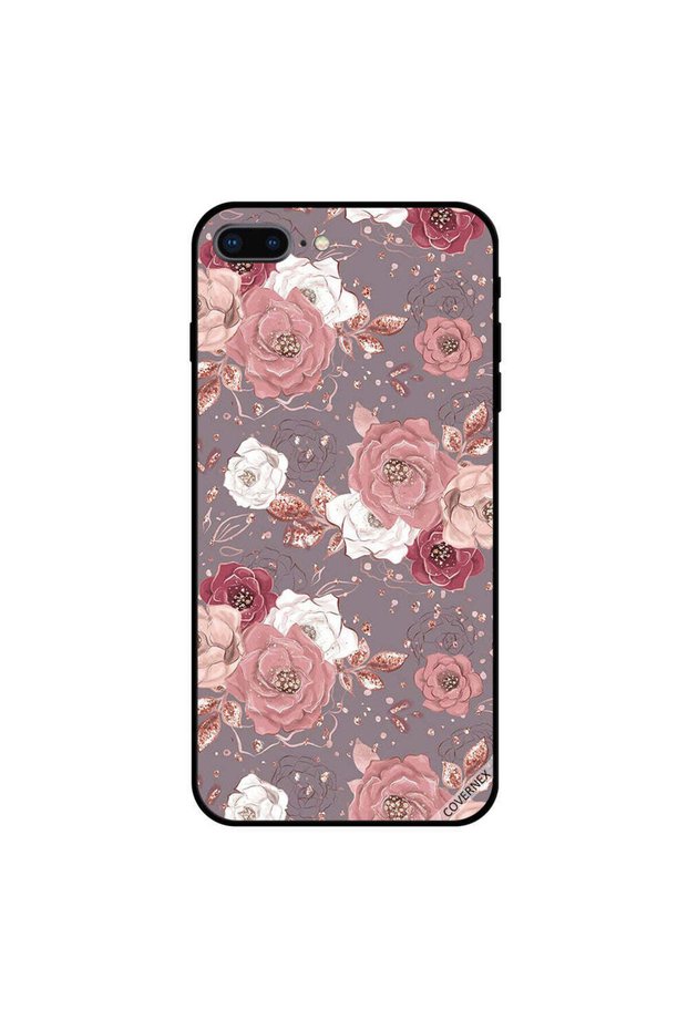غطاء حماية لجهاز iPhone 7 Plus بنقشة زهور بلون الشوكولاتة