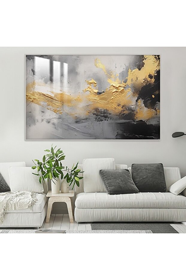 Luxury wooden wall panel with fine art design, silver frame and clear acrylic layer