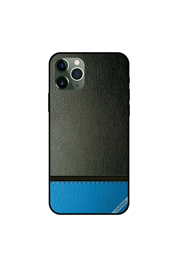 غطاء حماية لجهاز iPhone 11 Pro بنقشة جلد أزرق وأخضر داكن