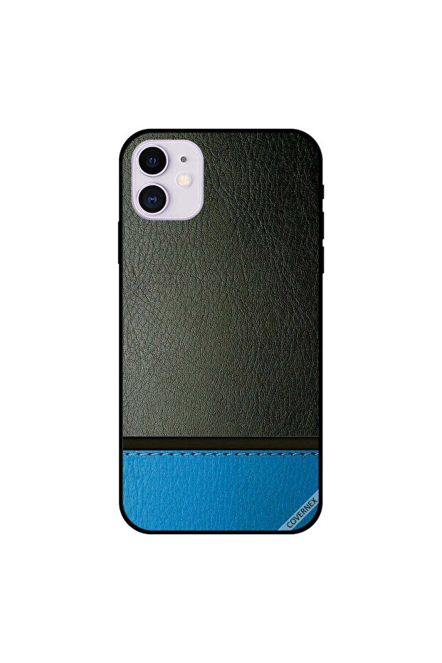 iPhone 11 Case Cover Blue & Dark Greenish Leather Pattern