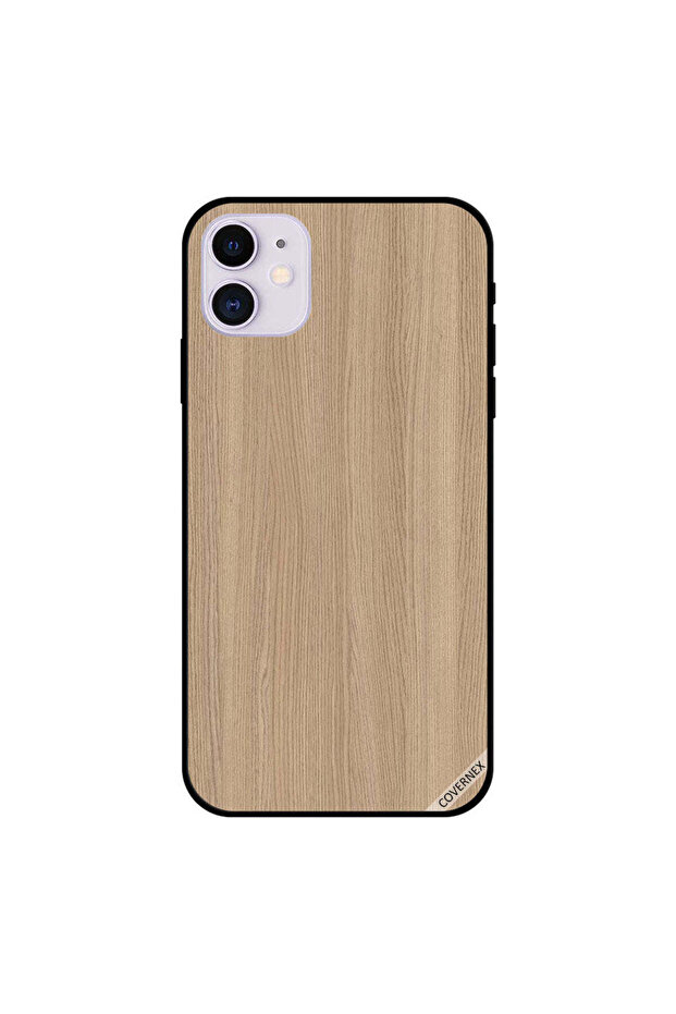 غطاء حماية لجهاز iPhone 11 بنمط خشبي سادة بني فاتح