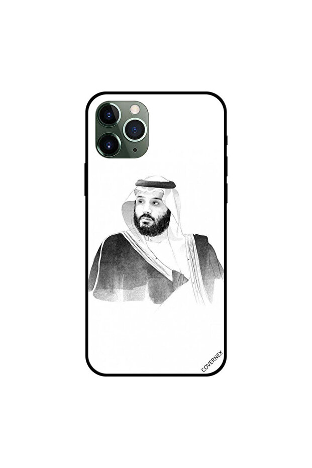 غطاء حماية لجهاز آيفون 11 برو ماكس محمد بن سلمان بالأبيض والأسود العتيق