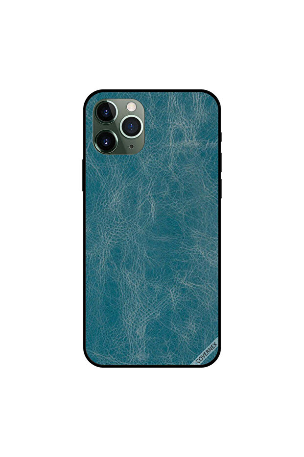 غطاء حماية لجهاز iPhone 11 Pro Max بنقشة جلد أزرق - 1