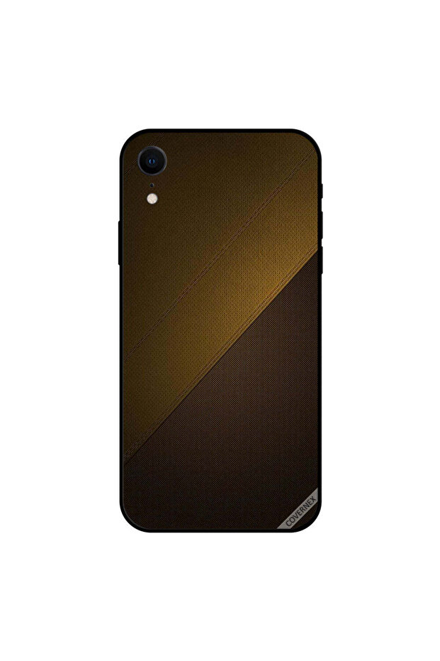 غطاء حماية iPhone XR بنقشة جلد أصفر داكن وبني