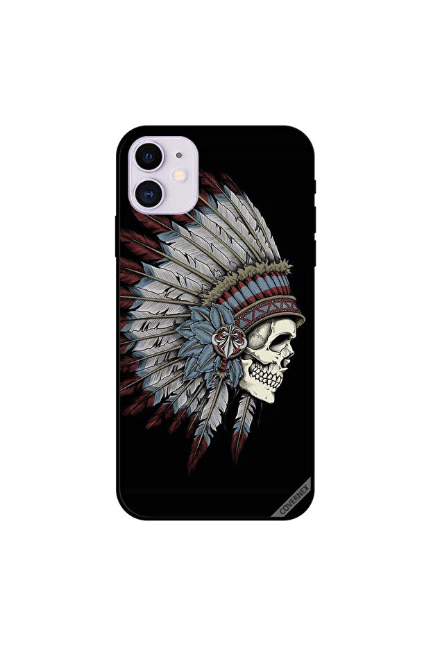 غطاء حماية لجهاز iPhone 11 بتصميم ريشة جمجمة