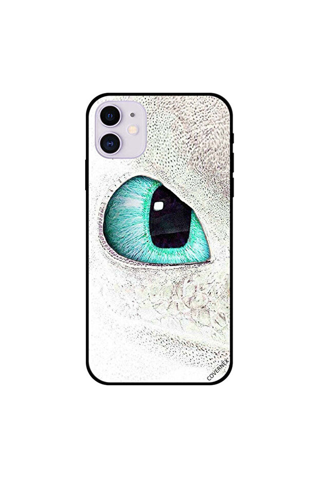 غطاء حماية لجهاز iPhone 11 بتصميم عين القطة باللون الأخضر
