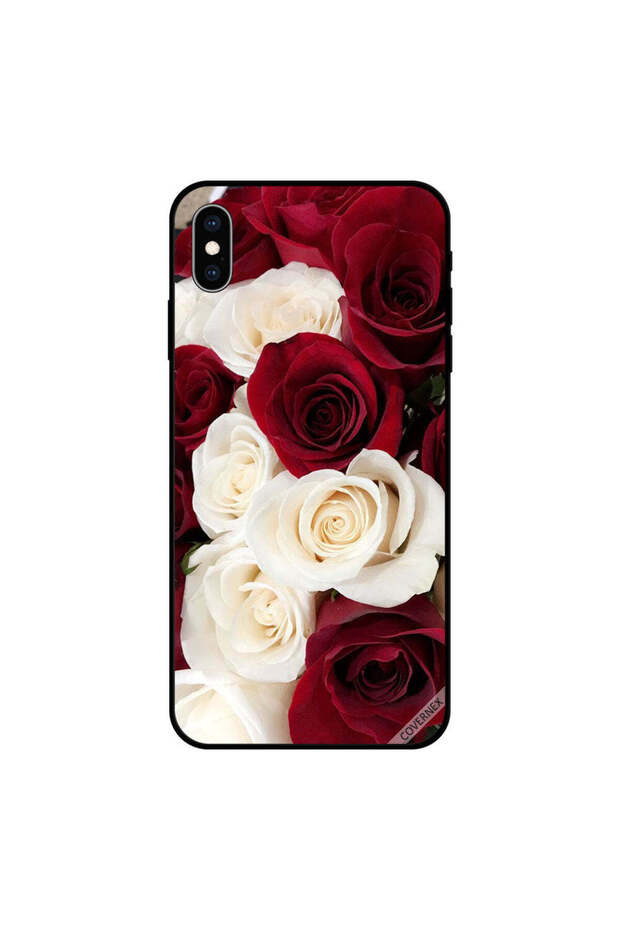 غطاء حماية لجهاز iPhone X بنقشة ورود صغيرة باللونين الأبيض والأحمر