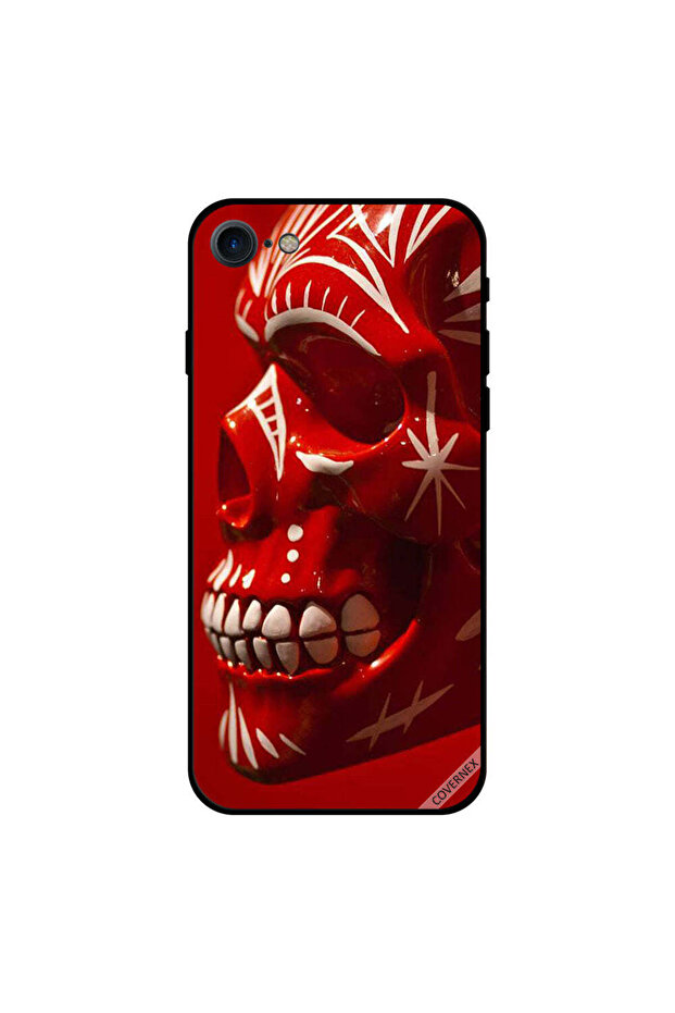 غطاء حماية لجهاز iPhone 8 بتصميم جمجمة مزخرفة باللون الأحمر