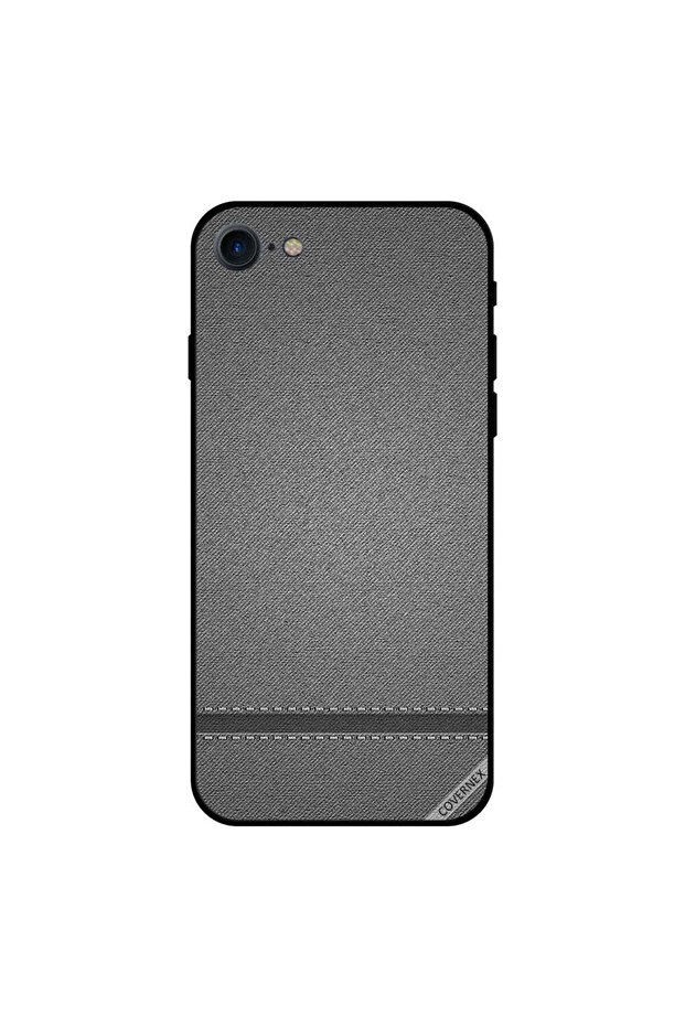 iPhone 8 Case Cover Grey Leather Pattern - 1