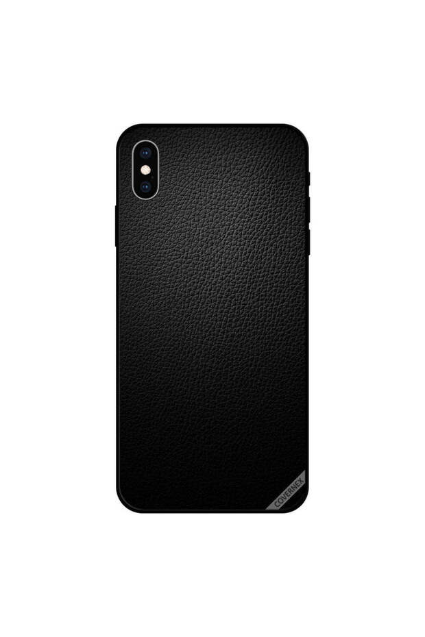 غطاء حماية لجهاز iPhone X بنمط جلدي أسود داكن