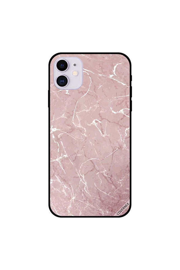 غطاء حماية لجهاز iPhone 11 بنمط رخامي وردي وبني