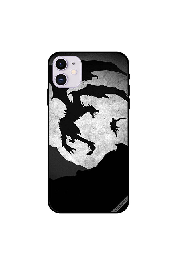 غطاء حماية لجهاز iPhone 11 بتصميم تنين ورجل