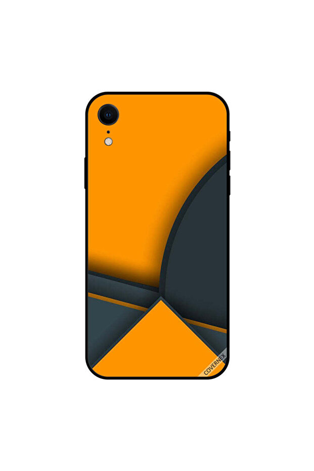غطاء حماية لجهاز iPhone XR بنقشة أشكال باللونين الأصفر والأسود