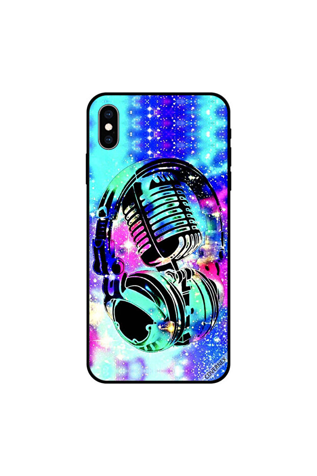 غطاء حماية لهاتف iPhone X مع رأس أسود للهاتف والميكروفون