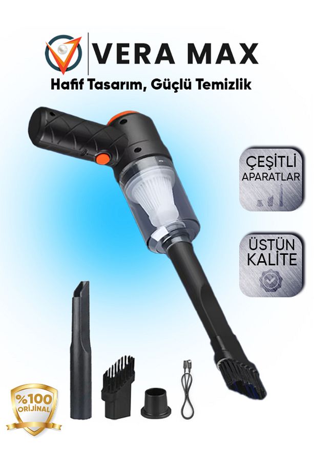 Filtreli Araç Ve El Süpürgesi Fonksiyonel Kablosuz Taşınabilir Typ-C Sarjlı Mini Portatif Vakumlu - 5