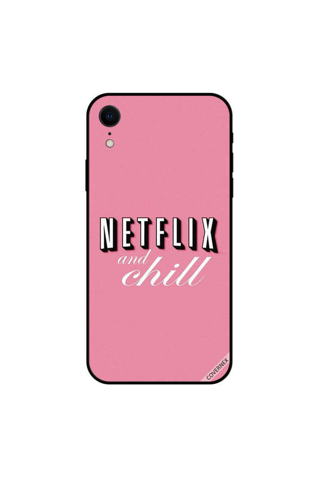 غطاء حماية لهاتف iPhone XR بطبعة Netflix و Chill Pink