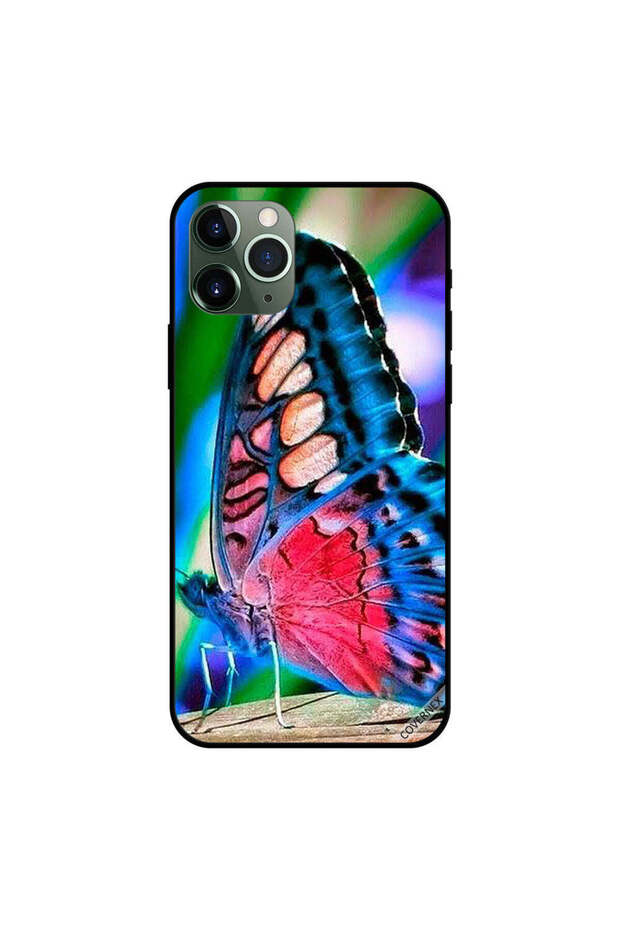 غطاء حماية لجهاز iPhone 11 Pro Max بتصميم فراشة باللونين الأحمر والأزرق